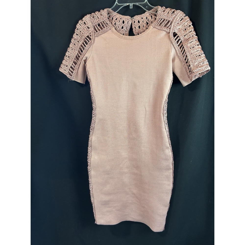 Wow Couture Gold Label Bandage Mini Dress Small Dusty Mauve Bodycon Sexy Club